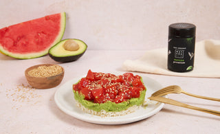 Watermelon tartare with avocado and matcha mayonnaise